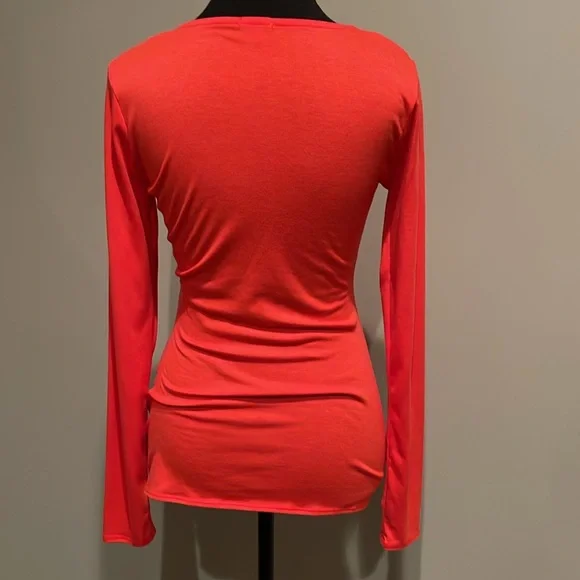 GUESS Orange Long Sleeve Wrap Top with Side Zipper. Size Small - Picture 2 of 15